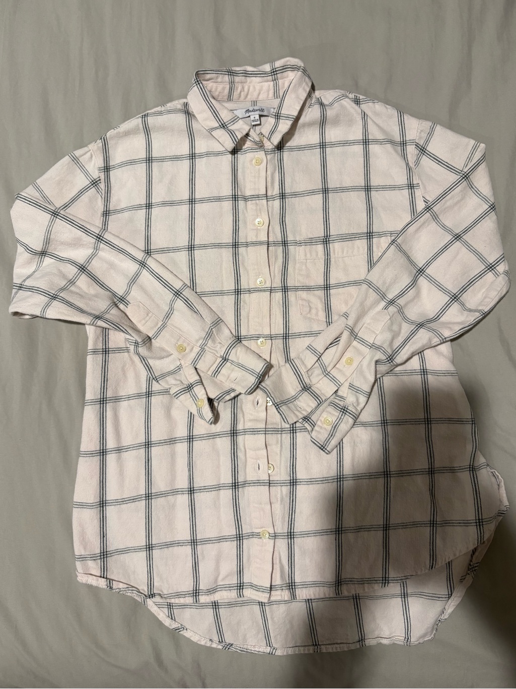 Madewell Cream Shirt With Blue Windowpane Check
